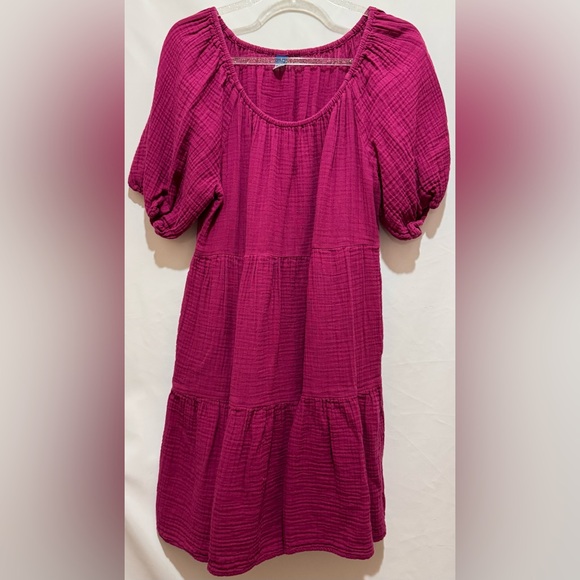 Old Navy Dresses & Skirts - *SOLD*Old Navy Boysenberry Juice Puff-Sleeve Tiered Mini Dress Women’s Size L